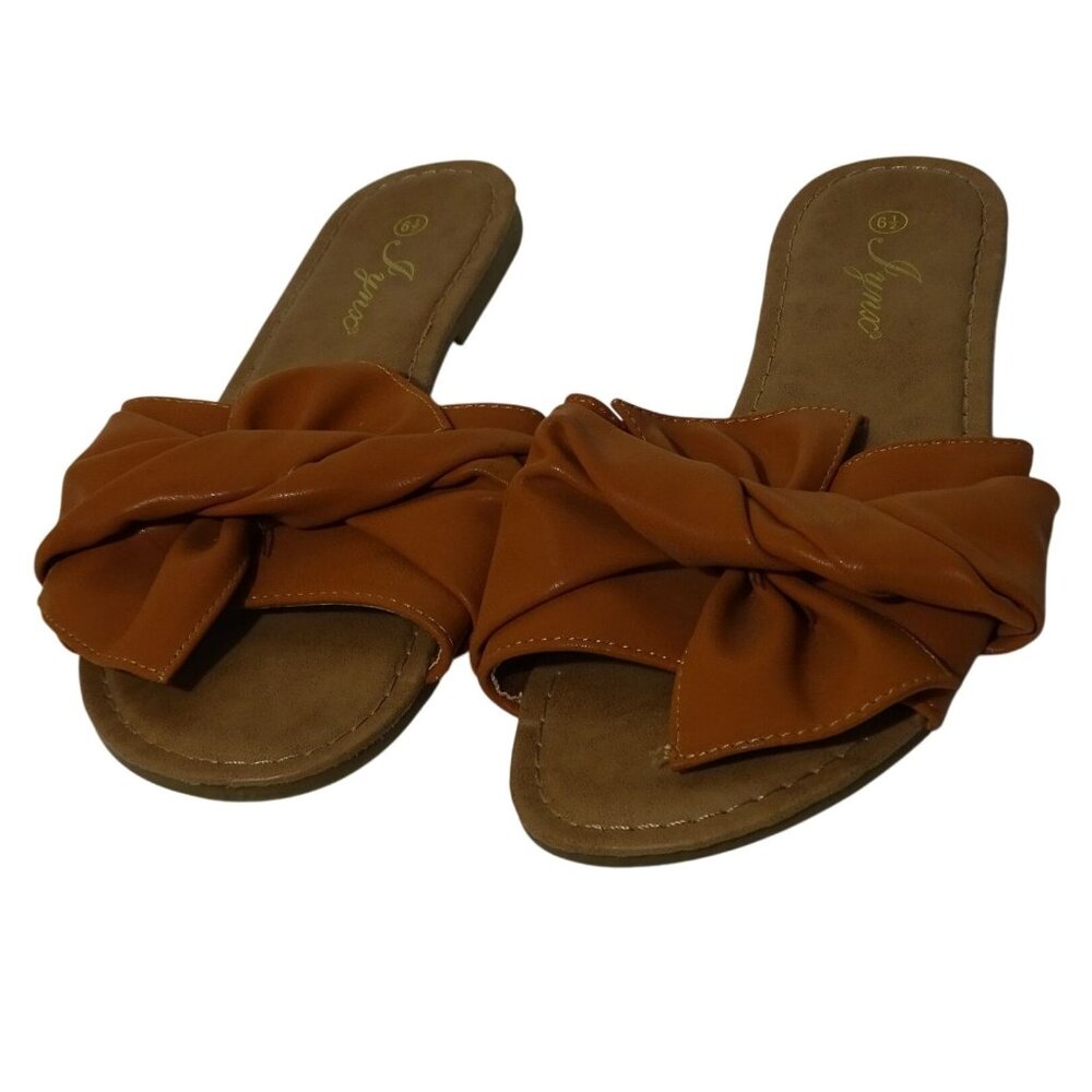 Jyna Brown Tan Bow Slip-On Slides Sandals Women Size 6.5 Casual